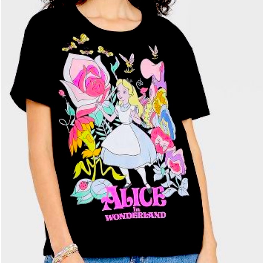 Alice In Wonderland Flowers Short Sleeve Graphic T-Shirt Black XXL juniors 14